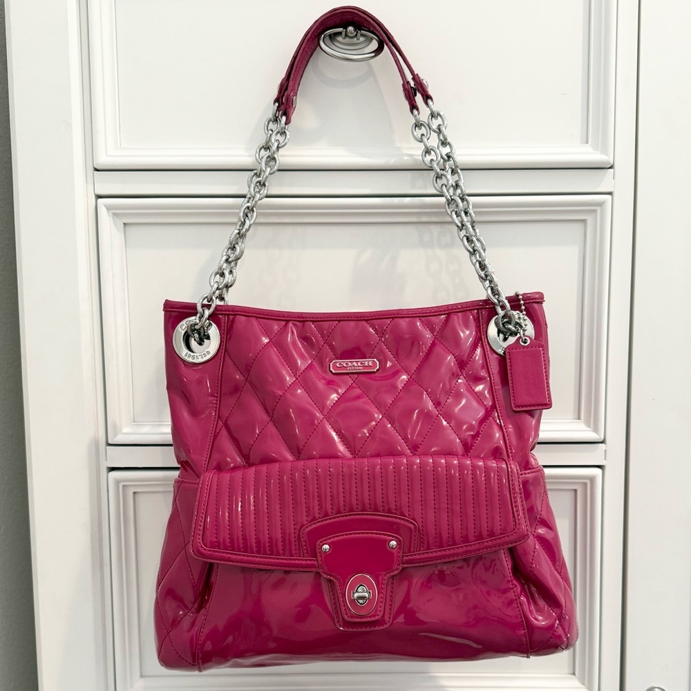 🩷 SOLD - Coach Poppy Liquid Gloss Patent Leather Hot Pink Convertible Bag